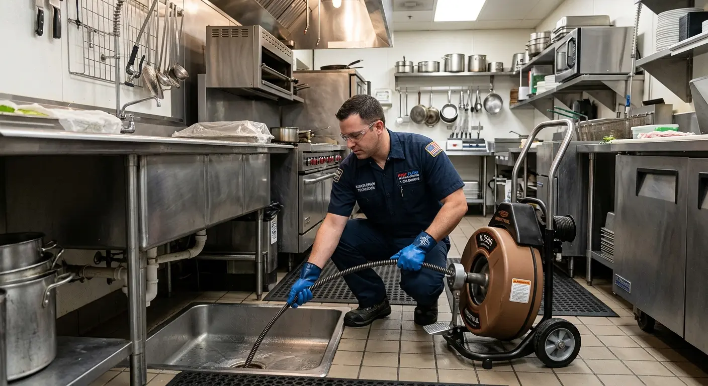 Commercial drain cleaning service in a restaurant kitchen in Flagler Beach